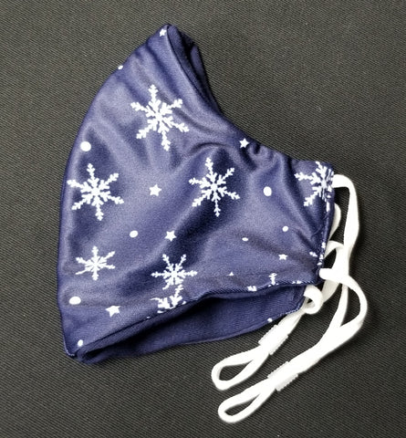 NEW! Blue Snowflake ADJUSTABLE Reusable Sublimated Fabric Face Mask